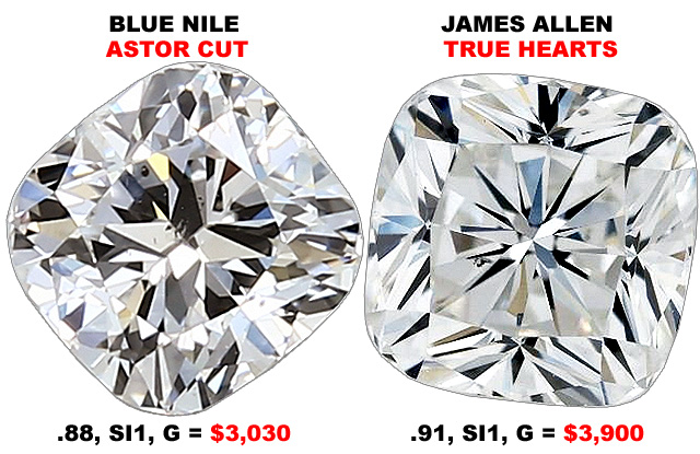 Compare Astor Cut Cushion Cut Diamonds To True Hearts Diamonds